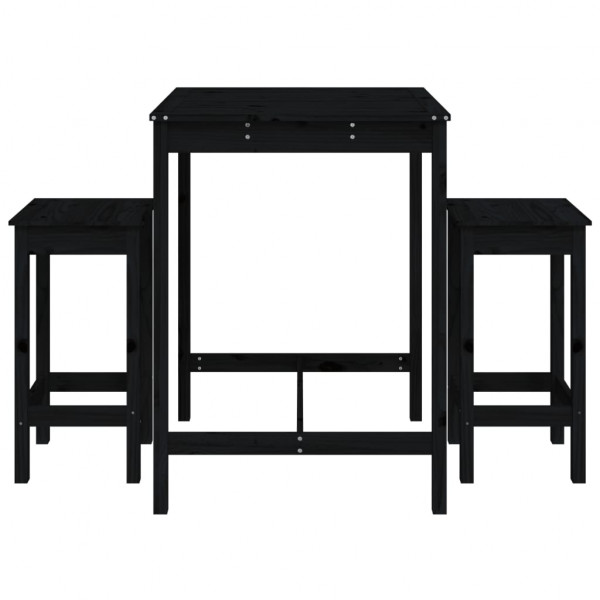 3 pcs conjunto de bar para jardim pinho maciço preto M 4