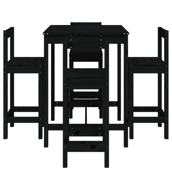 Set de mesa y taburetes altos jardín 5 piezas madera pino negro M 5