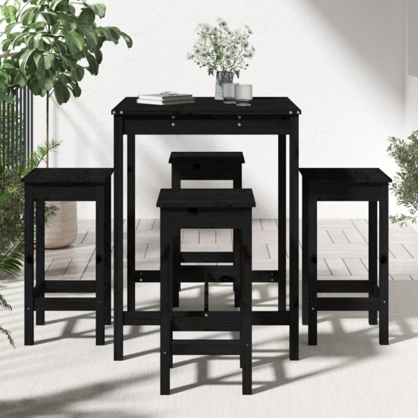 Set de mesa y taburetes altos jardín 5 piezas madera pino negro M 3