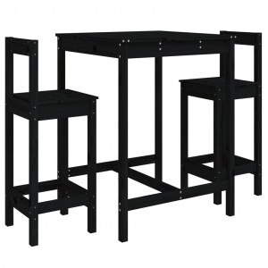 3 pcs conjunto de bar para jardim pinho maciço preto H