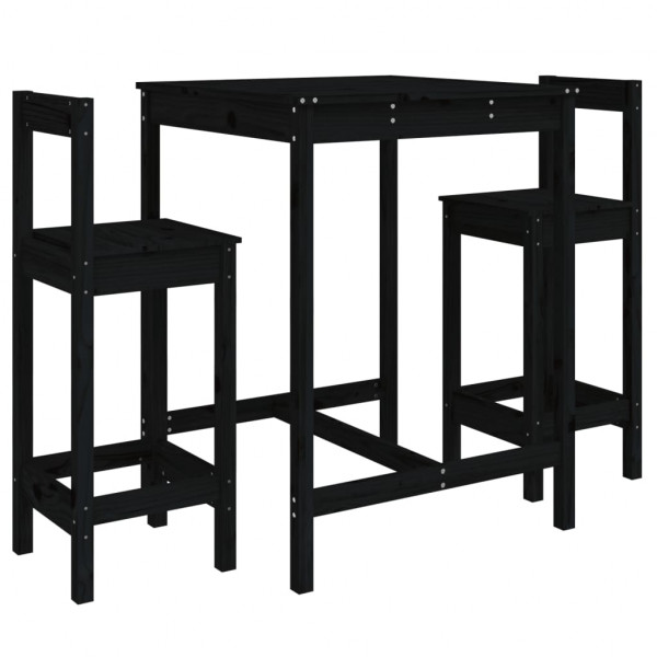 3 pcs conjunto de bar para jardim pinho maciço preto M 2