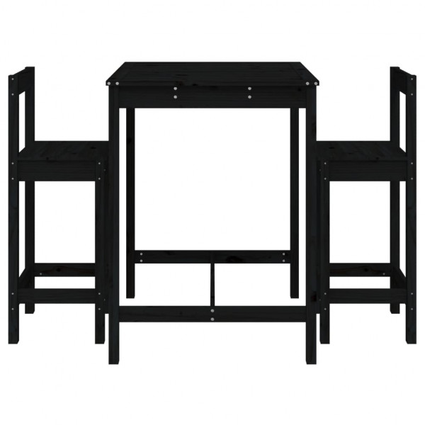 3 pcs conjunto de bar para jardim pinho maciço preto M 4
