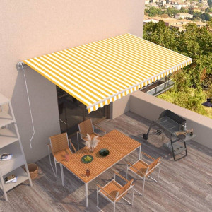 Toldo retrátil automático 500x350 cm amarelo e branco H