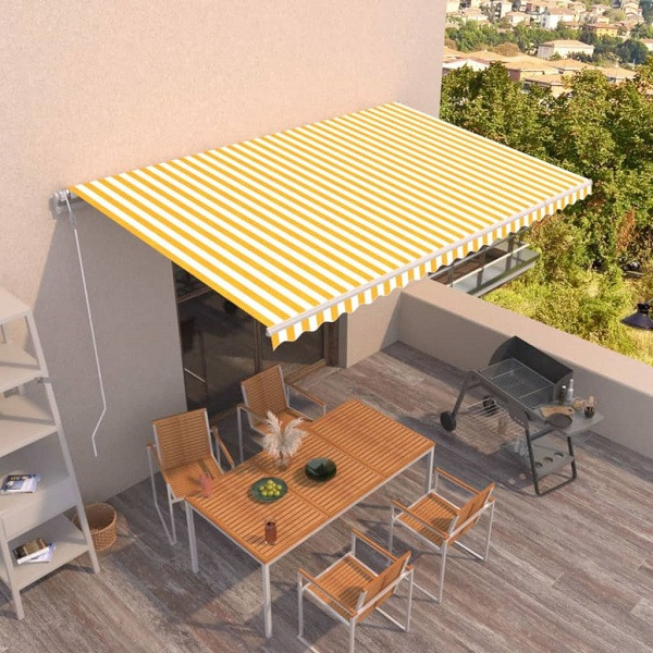 Toldo retráctil automático amarillo y blanco 500x350 cm M 2