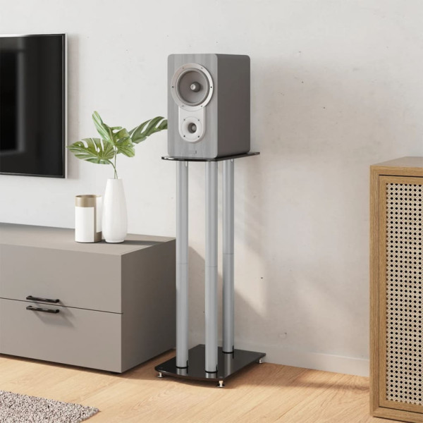 Soportes altavoces 2 uds vidrio templado plata negro 3 pilares M 3