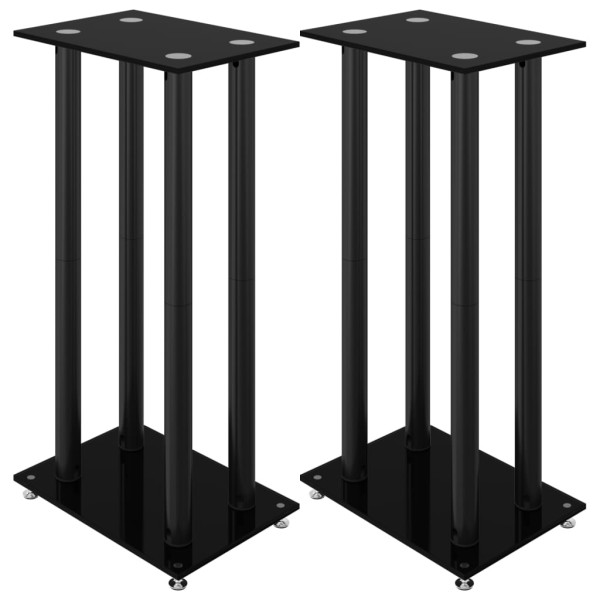Soportes de altavoces 2 uds vidrio templado negro 4 pilares M 2