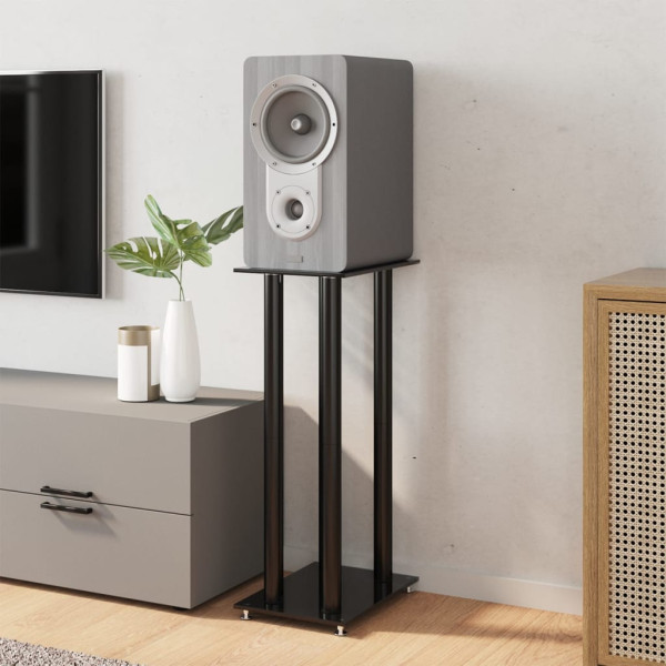 Soportes de altavoces 2 uds vidrio templado negro 4 pilares M 3