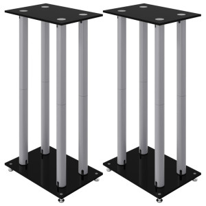 Soportes altavoces 2 uds vidrio templado plata negro 4 pilares H