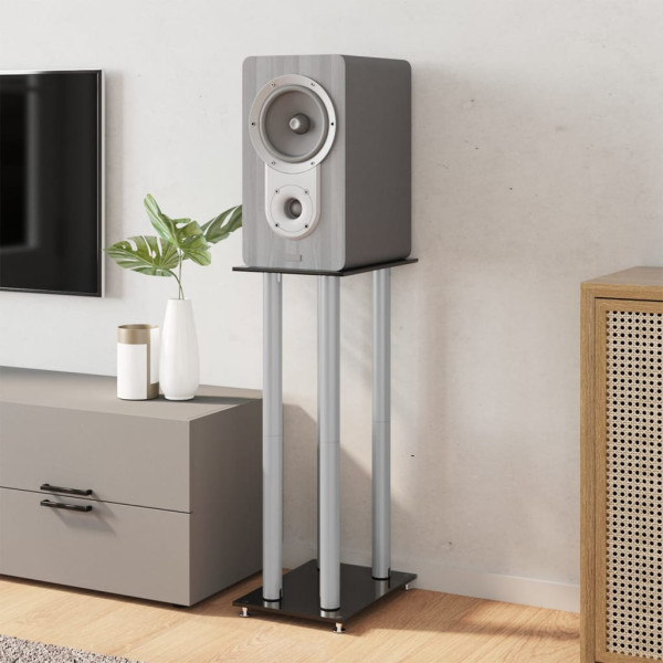 Soportes altavoces 2 uds vidrio templado plata negro 4 pilares M 3