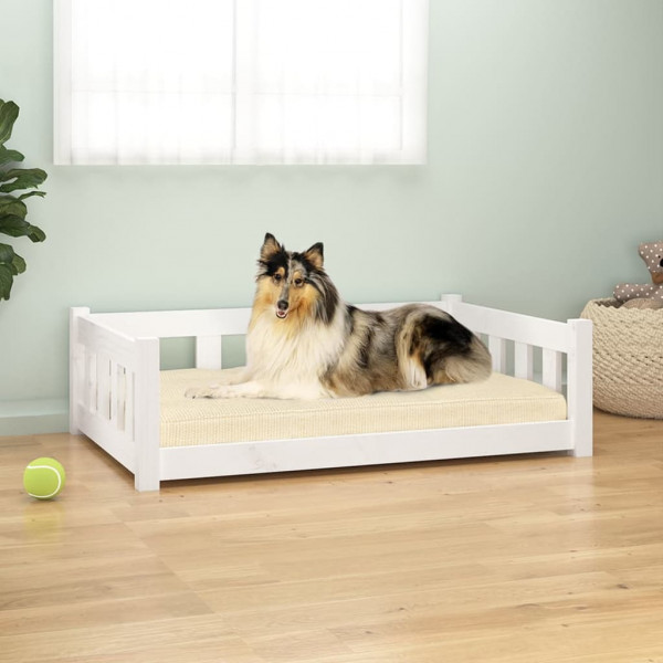 Cama para perros madera maciza de pino blanco 95.5x65.5x28 cm D