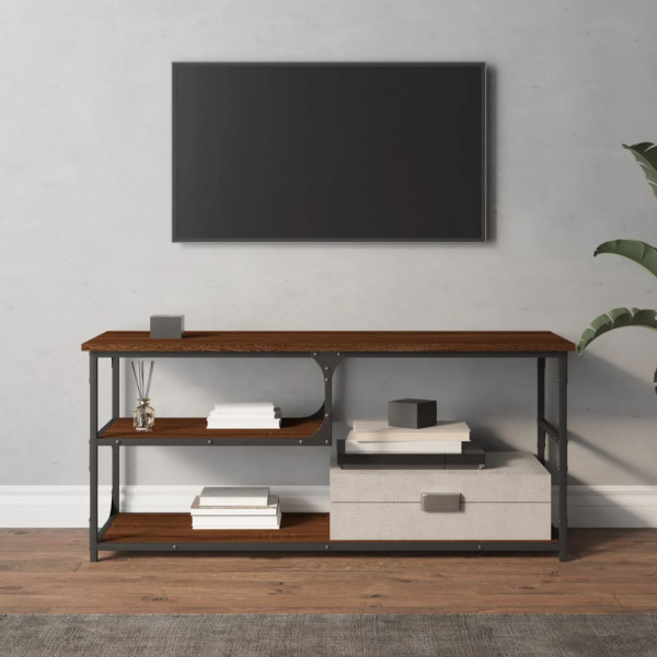 Mueble de TV contrachapada y acero marrón roble 103x38x46.5 cm M 3