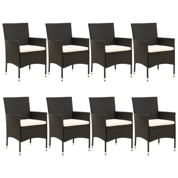 9 pcs conjunto de jantar p/ jardim c/ almofadões vime PE preto M 4