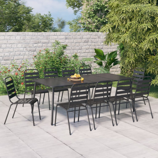 11 pcs conjunto de jantar para jardim aço antracite D