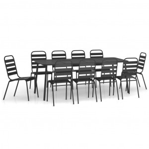 11 pcs conjunto de jantar para jardim aço antracite H