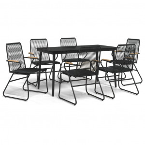 7 pcs conjunto de jantar para jardim vime de PVC preto H