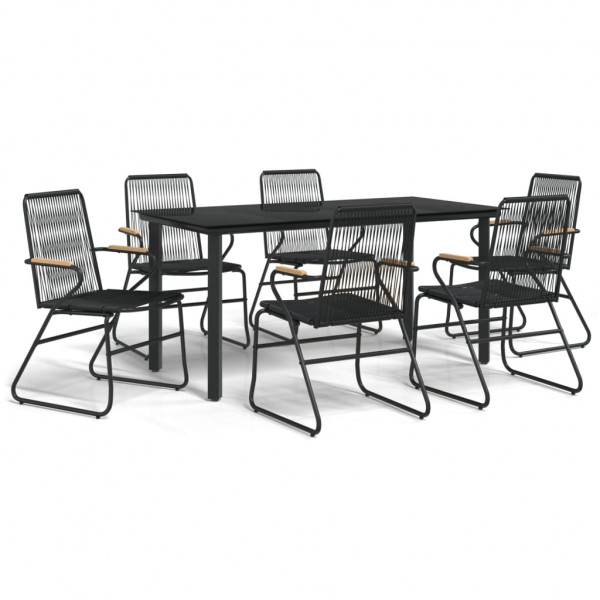 Juego de comedor para jardín 7 piezas ratán PVC negro M 2