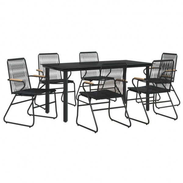Juego de comedor para jardín 7 piezas ratán PVC negro M 3