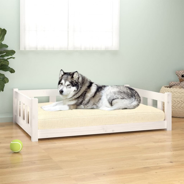 Cama para perros madera maciza de pino blanco 105.5x75.5x28 cm D