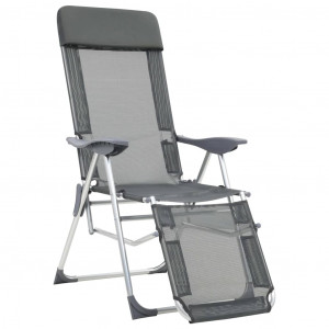 Sillas de camping plegables con reposapiés 2 uds textilene gris H