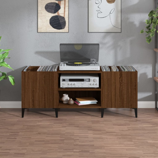 Mueble discos madera contrachapada roble marrón 121x38x48 cm M 3