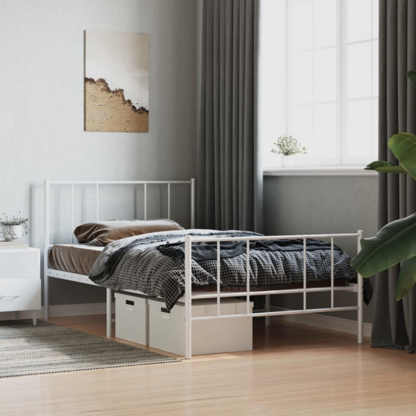 Estructura cama metal con cabecero y pie cama blanca 90x200 cm D