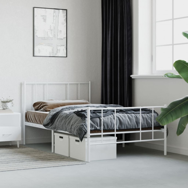 Estructura cama metal con cabecero y pie cama blanca 90x200 cm M 4
