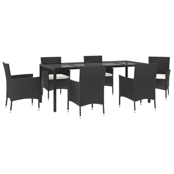 7 pcs conjunto de jantar p/ jardim c/ almofadões vime PE preto M 3