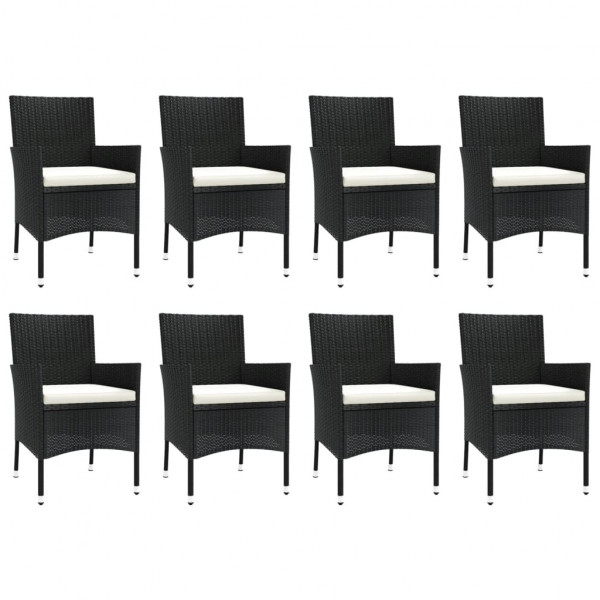 9 pcs conjunto de jantar p/ jardim c/ almofadões vime PE preto M 4