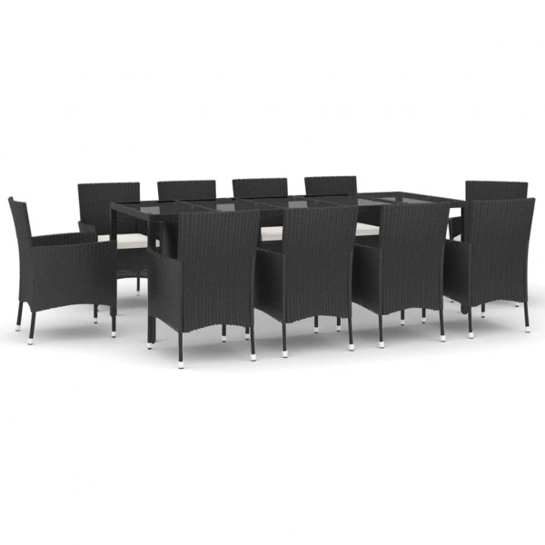 Set de comedor jardín 11 pzas con cojines ratán sintético negro M 2