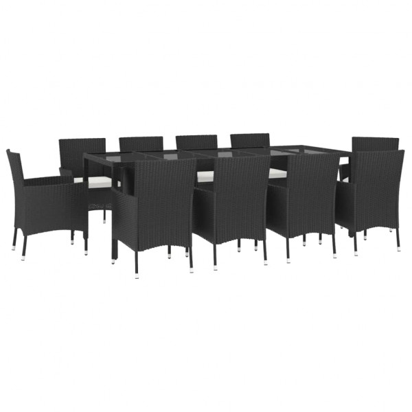 Set de comedor jardín 11 pzas con cojines ratán sintético negro M 3