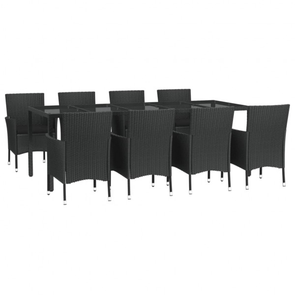 Set de comedor de jardín 9 pzas y cojines ratán sintético negro M 3
