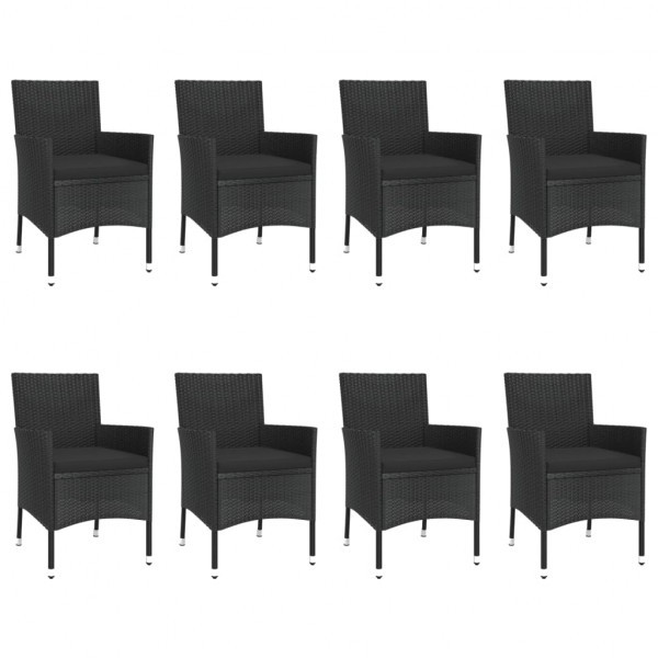 9 pcs conjunto de jantar p/ jardim c/ almofadões vime PE preto M 4