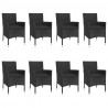 9 pcs conjunto de jantar p/ jardim c/ almofadões vime PE preto 4