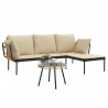 3 pcs conjunto lounge de jardim c/ almofadões beges vime PE 4
