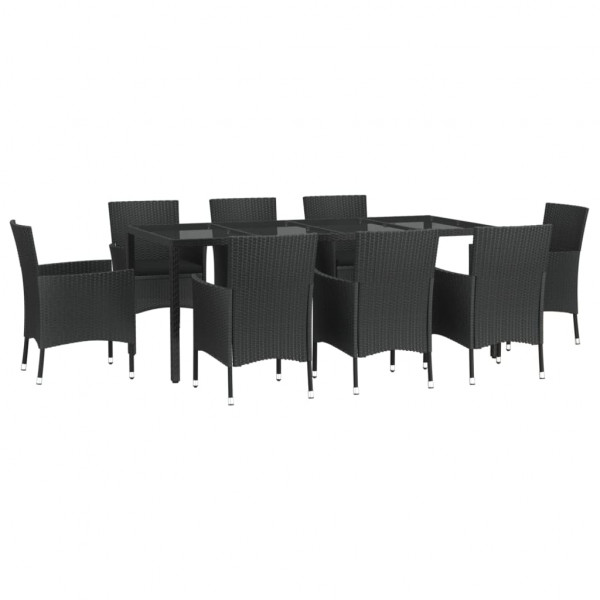 9 pcs conjunto de jantar p/ jardim c/ almofadões vime PE preto M 3