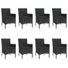9 pcs conjunto de jantar p/ jardim c/ almofadões vime PE preto 4