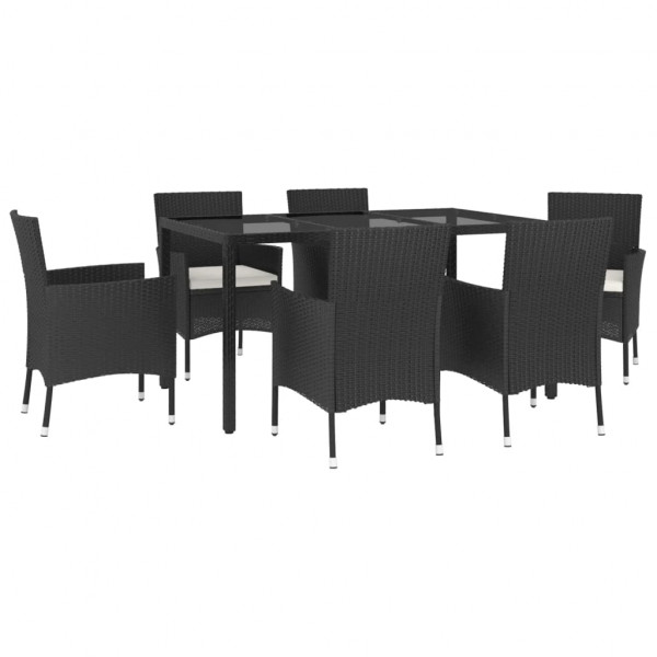 Set de comedor de jardín 7 pzas y cojines ratán sintético negro M 3