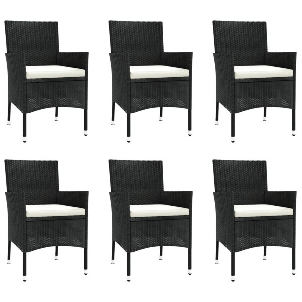 7 pcs conjunto de jantar p/ jardim c/ almofadões vime PE preto M 4