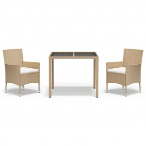 Set comedor de jardín 3 pzas con cojines ratán sintético beige H