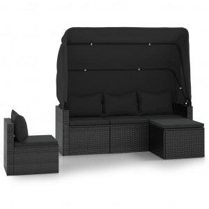 4 pcs conjunto de sofás para jardim c/ almofadões vime PE preto H