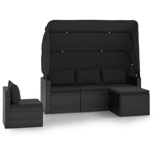 4 pcs conjunto de sofás para jardim c/ almofadões vime PE preto M 2