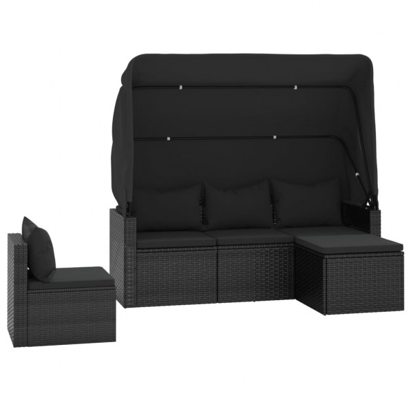 4 pcs conjunto de sofás para jardim c/ almofadões vime PE preto M 3