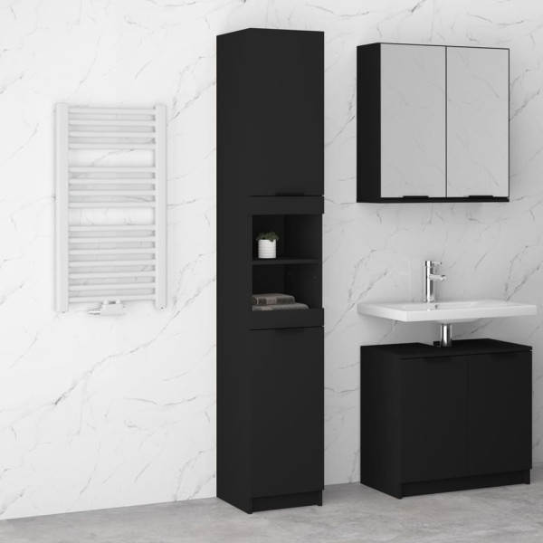 Armario de baño de madera contrachapada negro 32x34x188.5 cm D