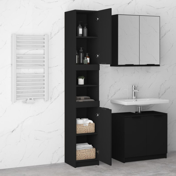 Armario de baño de madera contrachapada negro 32x34x188.5 cm M 4