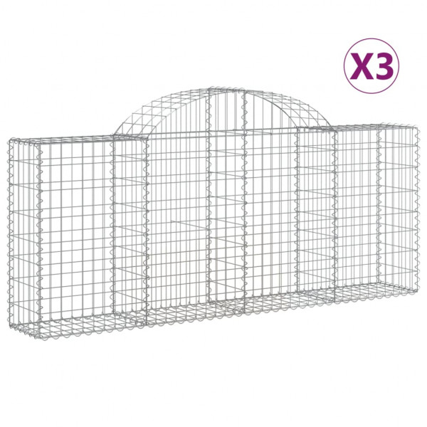 Cestos gabião arqueados 3 pcs 200x30x80/100cm ferro galvanizado M 2