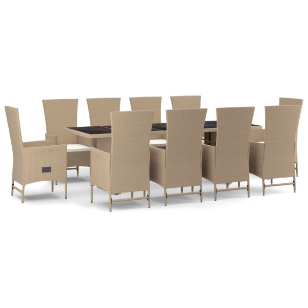 Set comedor de jardín 11 pzas con cojines ratán sintético beige M 2