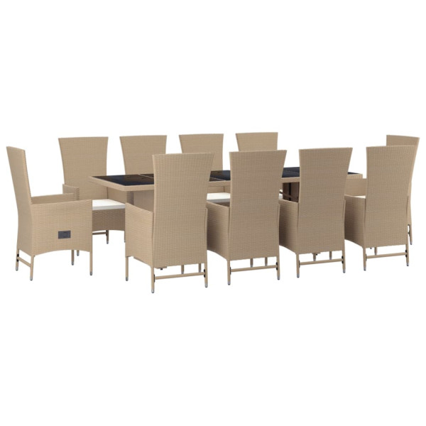Set comedor de jardín 11 pzas con cojines ratán sintético beige M 3