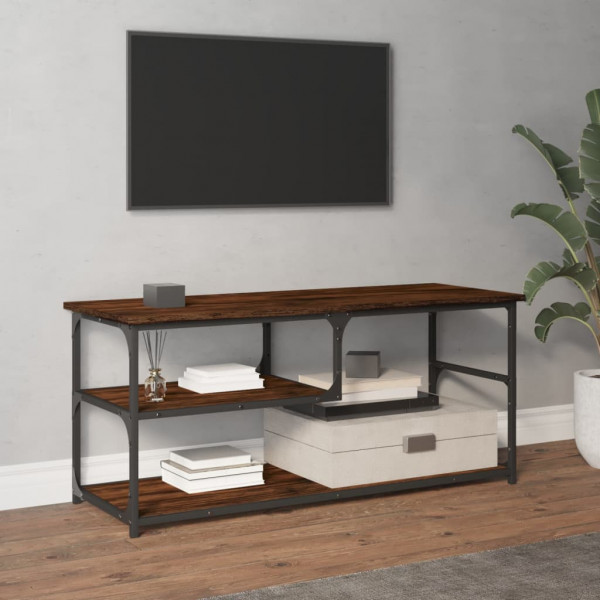 Mueble de TV contrachapada y acero roble ahumado 103x38x46.5 cm D