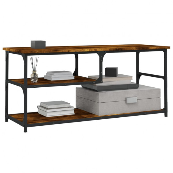 Mueble de TV contrachapada y acero roble ahumado 103x38x46.5 cm M 4