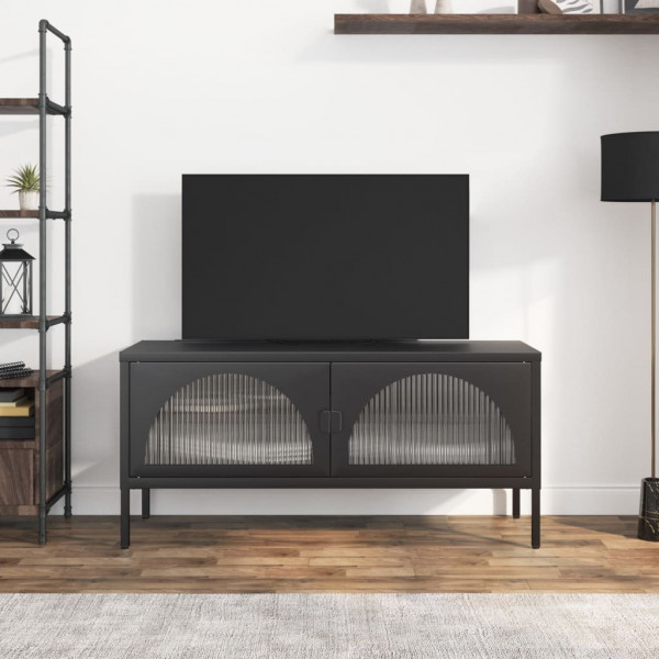 Mueble de TV vidrio y acero negro 105x35x50 cm D